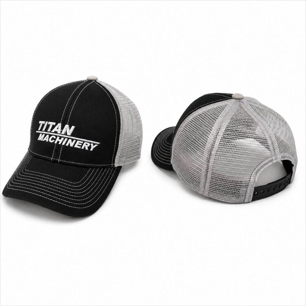 Titan Machinery Trucker Hat Black Gray Mesh Snapback Cap One Size Embroidered Lo